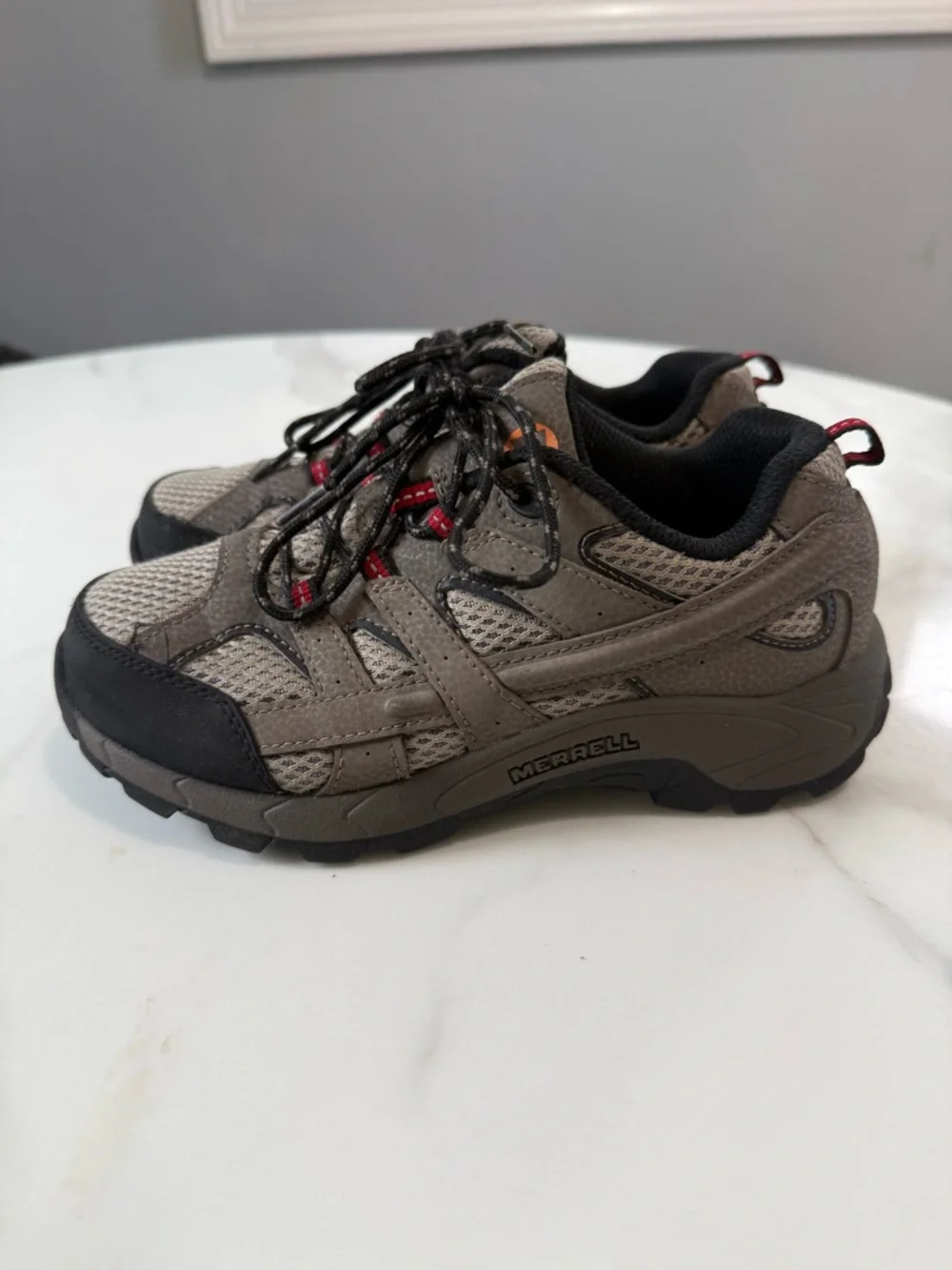 Merrell Kids Brown and Black Trail Sneakers with Red Accents